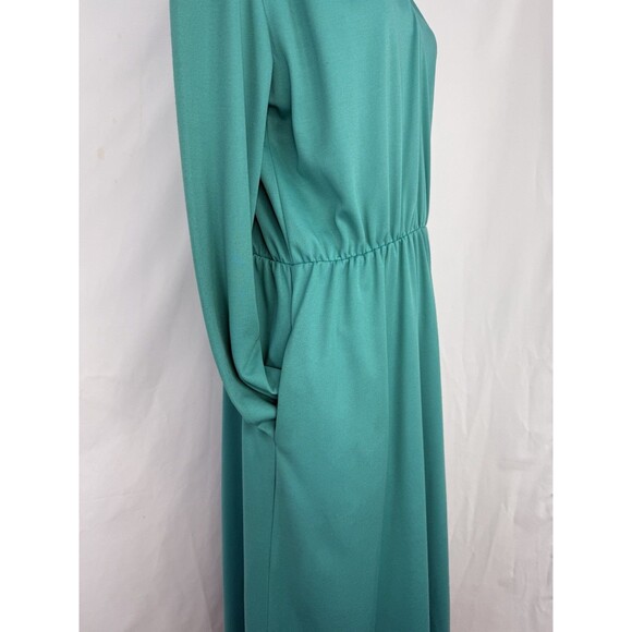 Antthony Richards Women Green Midi Dress V Neck Tie Waist Size 12 Vintage - Picture 5 of 16